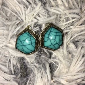 Teal marble earrings